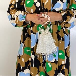 Vintage Beaded Drawstring Bag White Iridescent Boho Cocktail Wedding